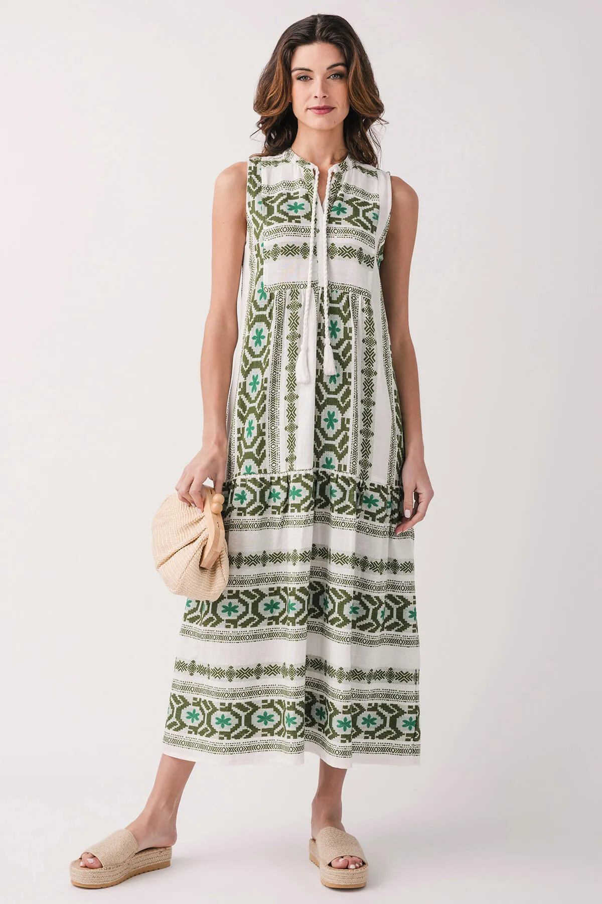 Robe longue à volants brodée Elan
