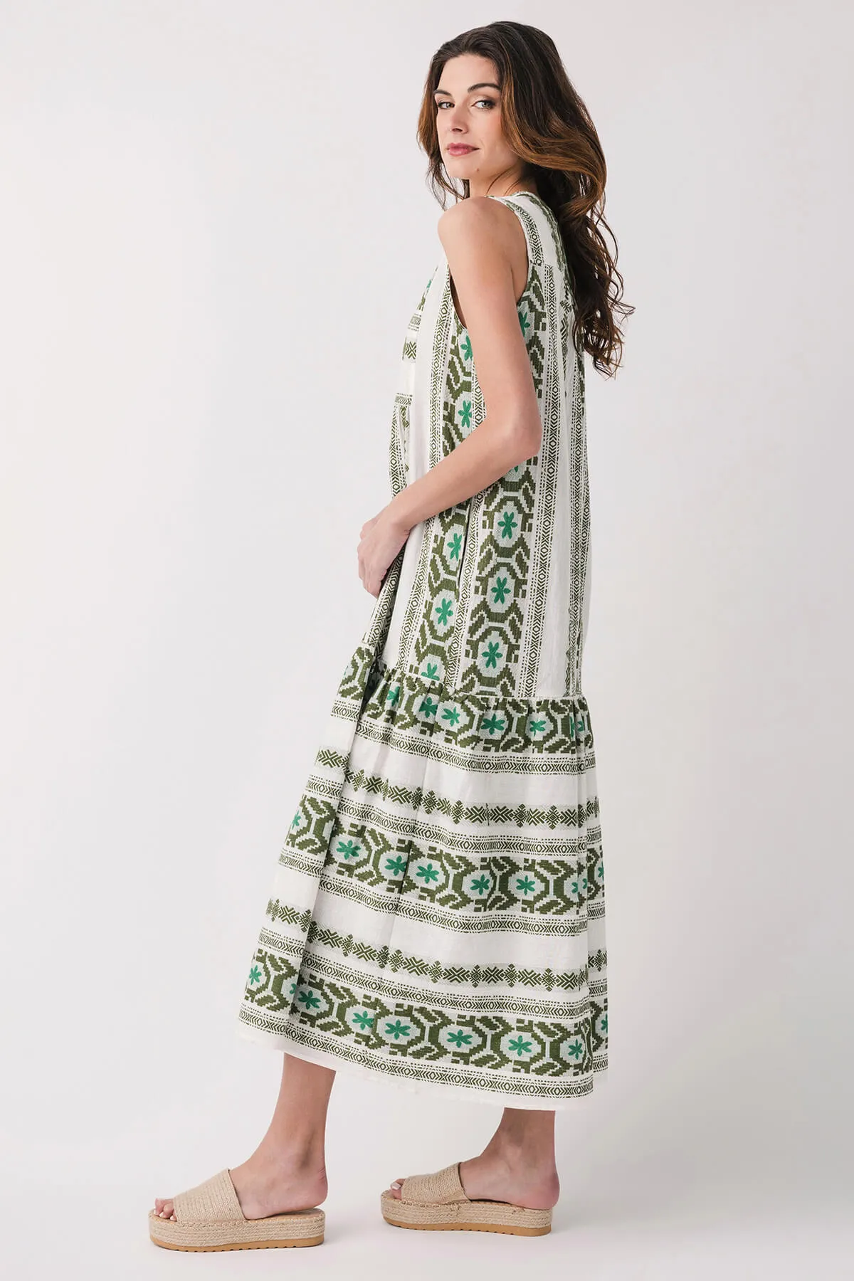 Robe longue à volants brodée Elan