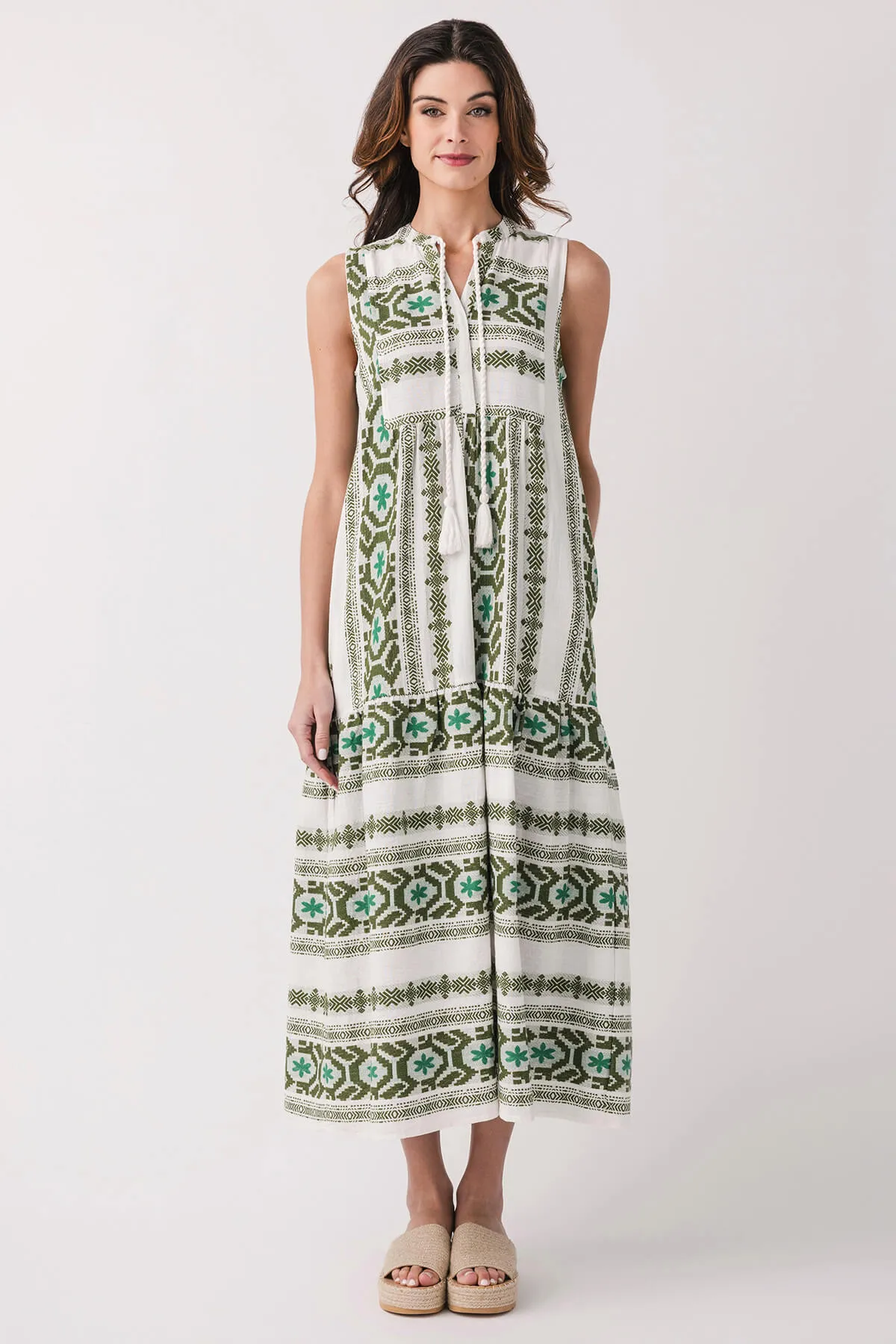Robe longue à volants brodée Elan