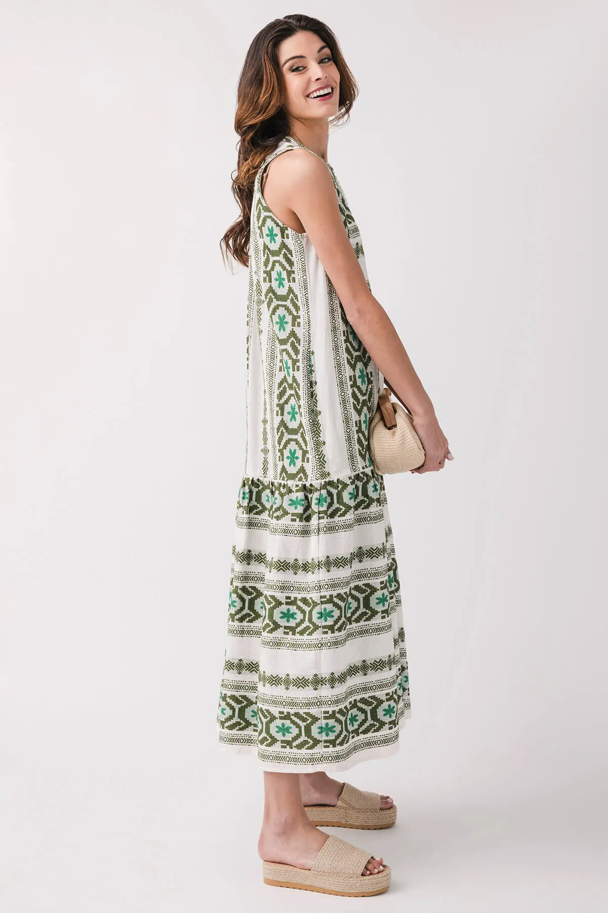 Robe longue à volants brodée Elan