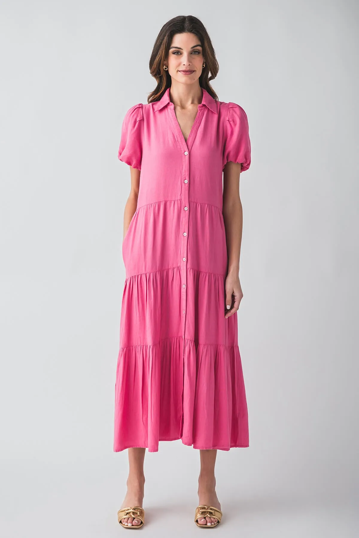 Robe chemisier maxi à manches bouffantes Elan