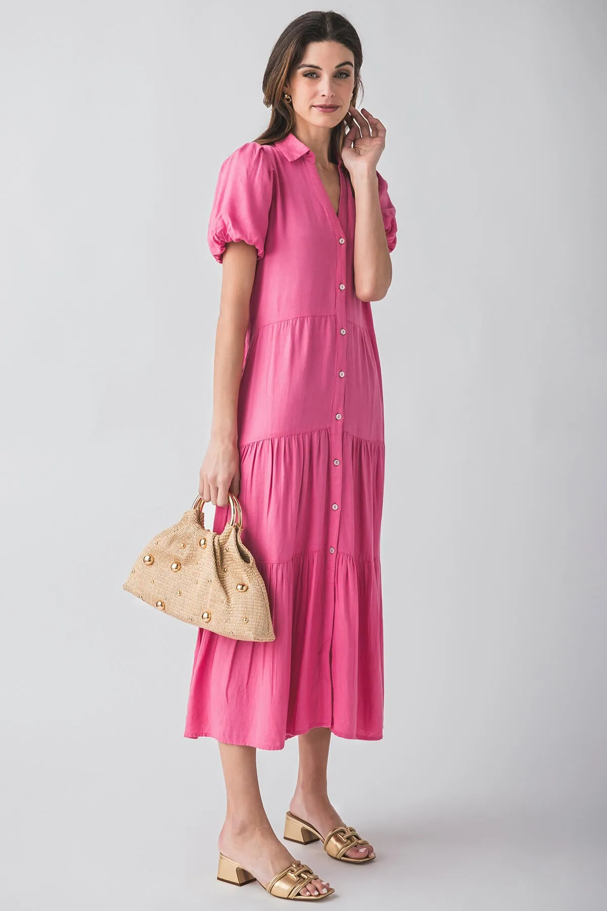Robe chemisier maxi à manches bouffantes Elan