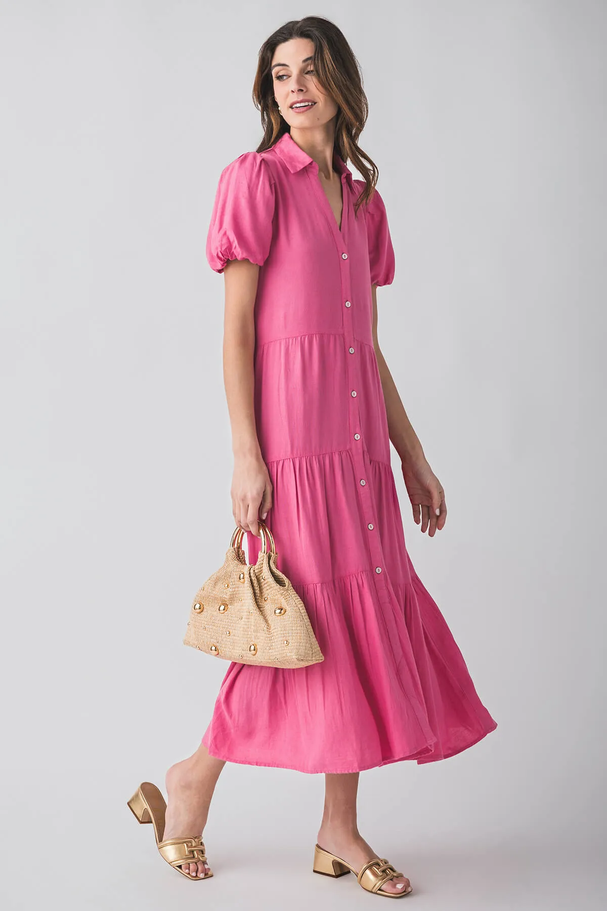 Robe chemisier maxi à manches bouffantes Elan