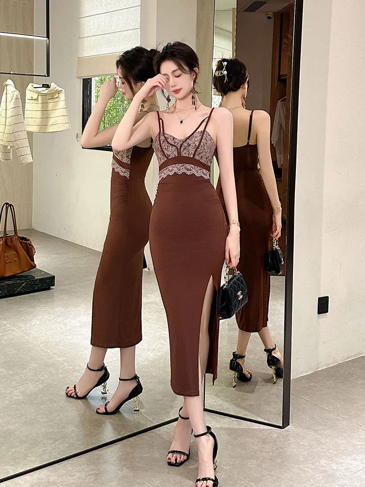 Robe longue élégante bodycon avec fente