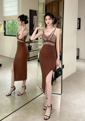 Robe longue élégante bodycon avec fente
