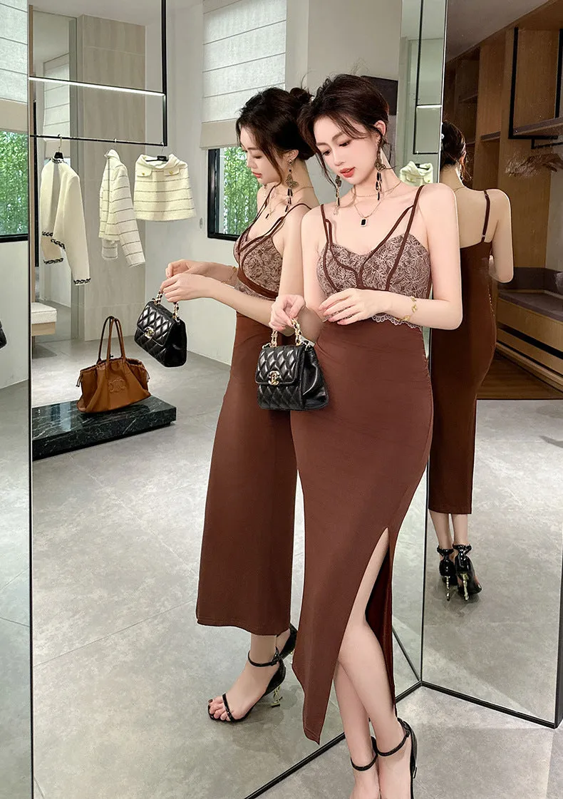 Robe longue élégante bodycon avec fente
