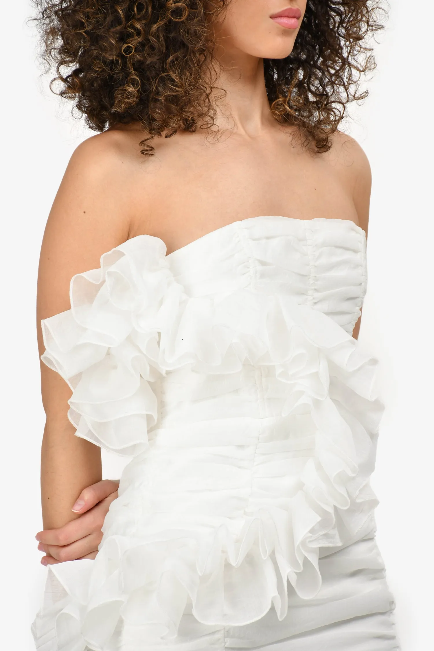 Eliya The Label Robe mi-longue 'Vana' blanche à une épaule plissée taille M