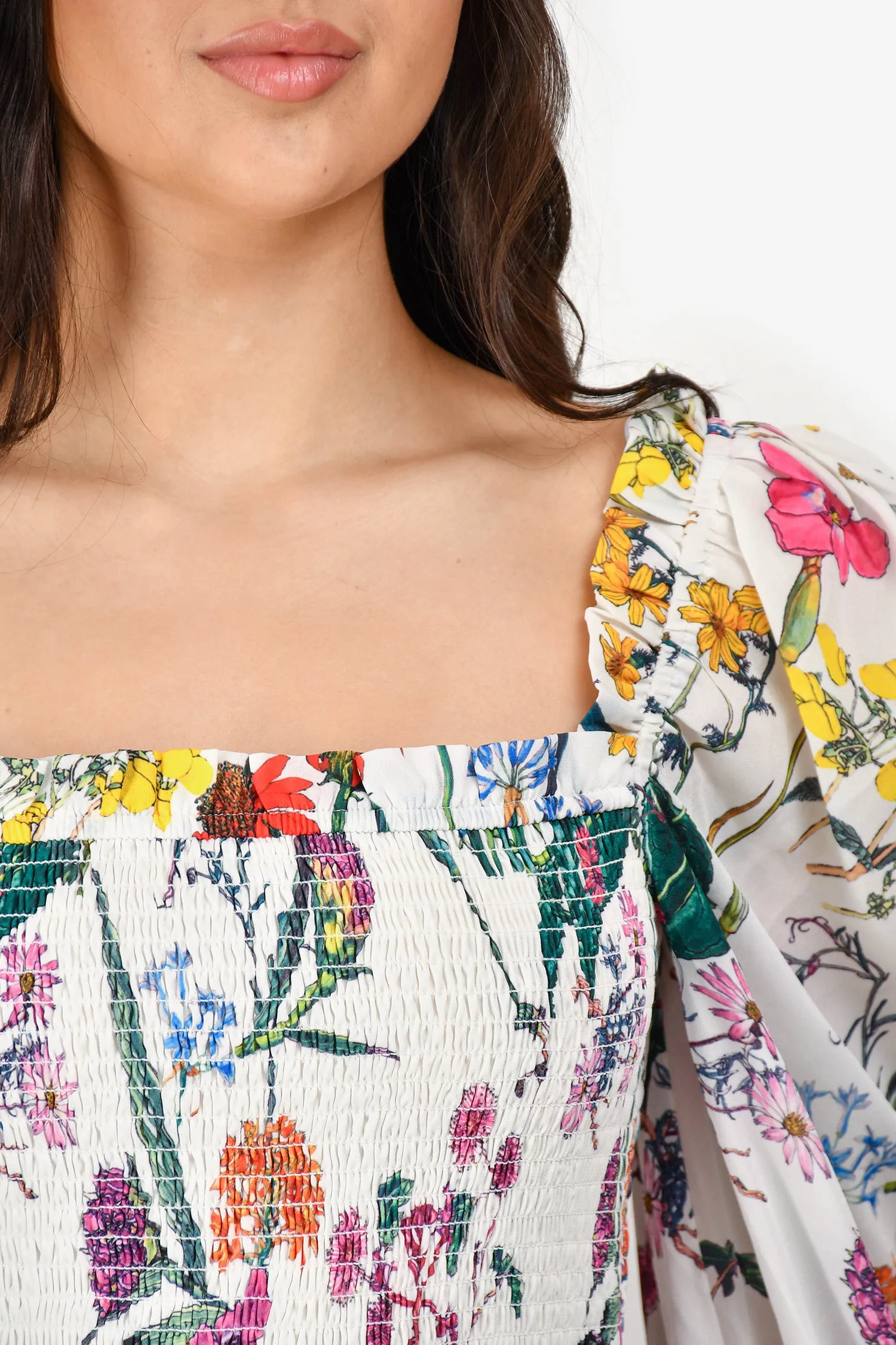 Robe longue à manches longues 'Solar' à fleurs blanches Elliatt Taille M