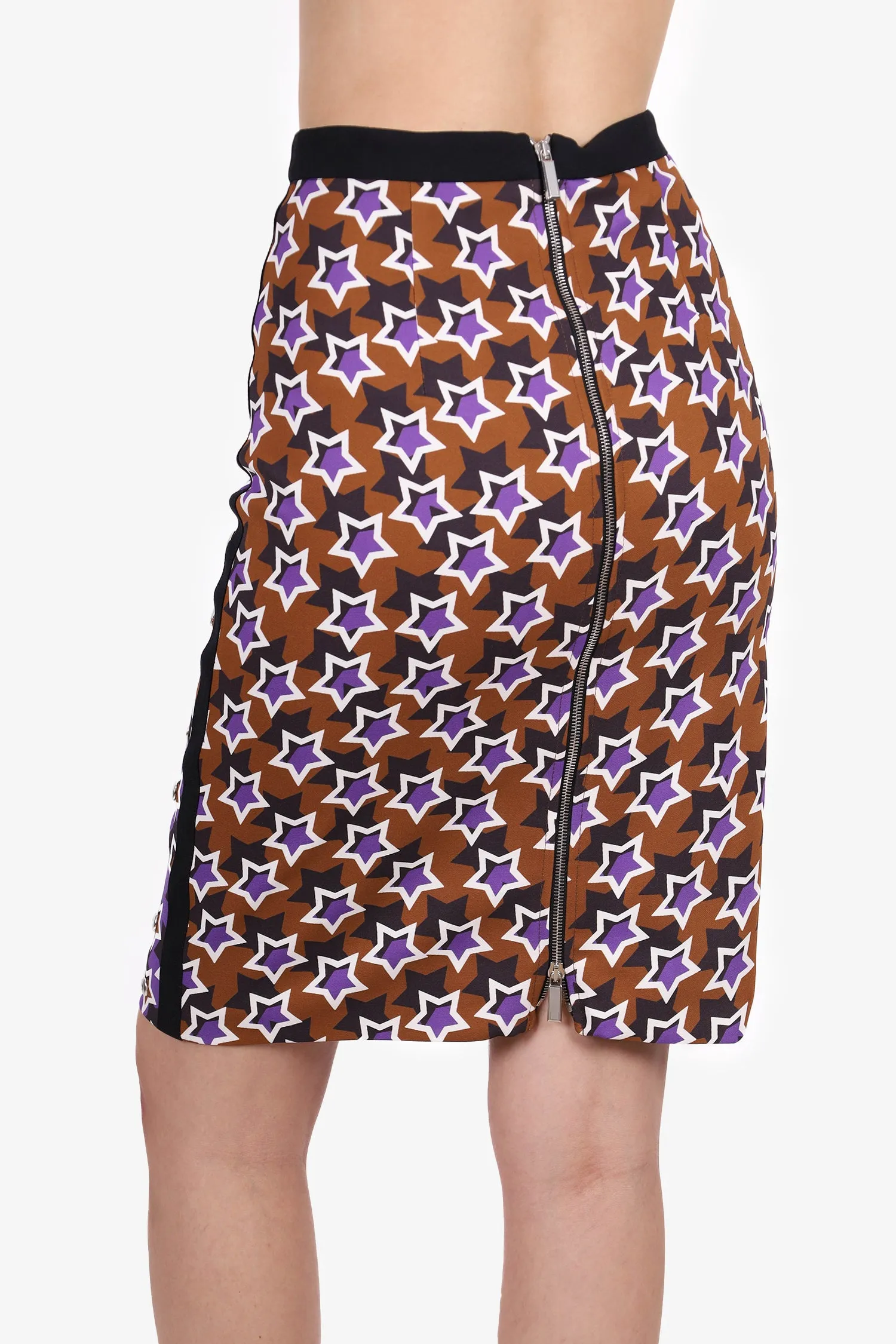 Jupe mi-longue Emanuel Ungaro imprimé étoiles violet/marron taille 6