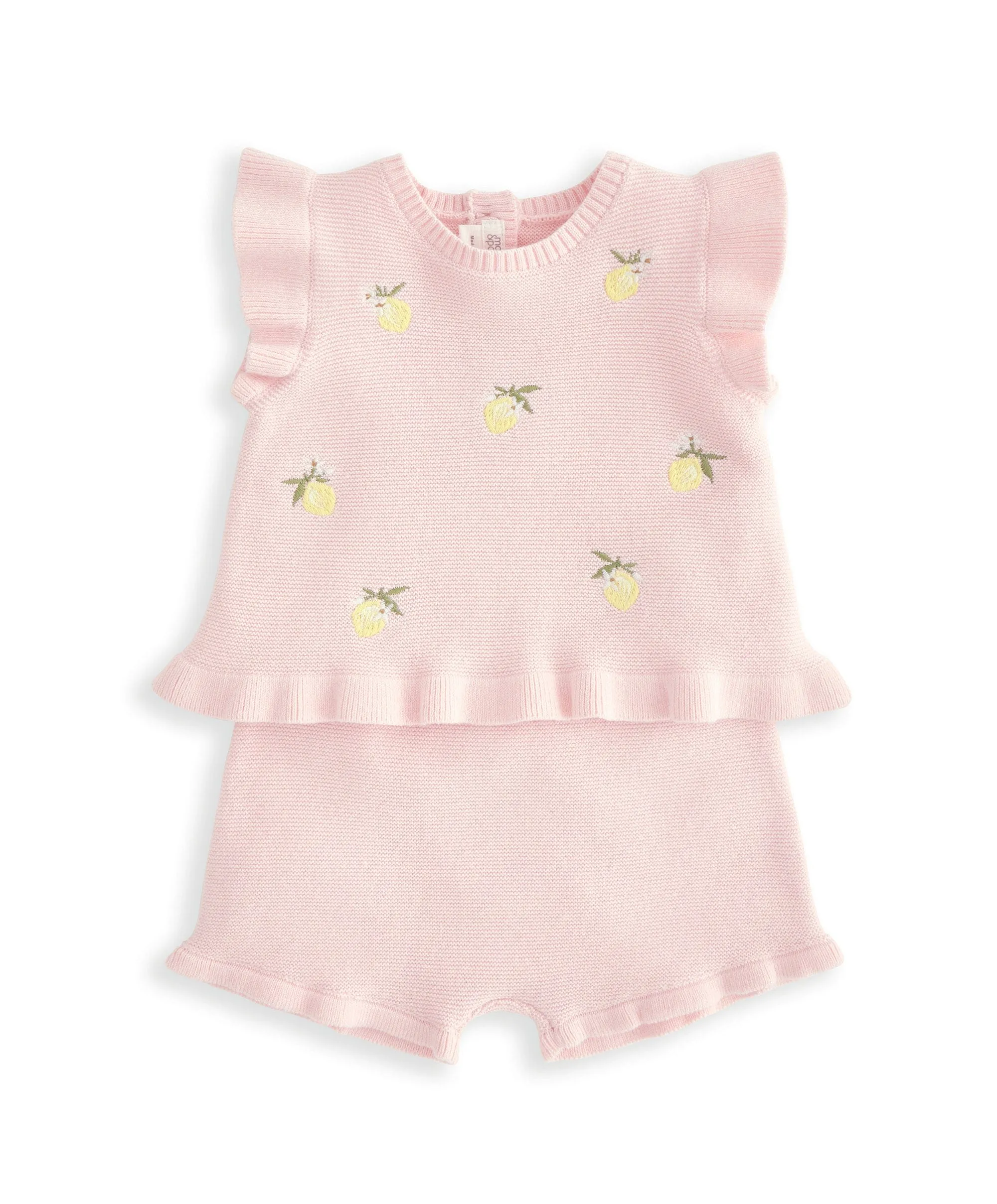 Ensemble Brodé en Maille Haut & Short (2 Pièces) - Rose Bébé Enfants Mamas & Papas