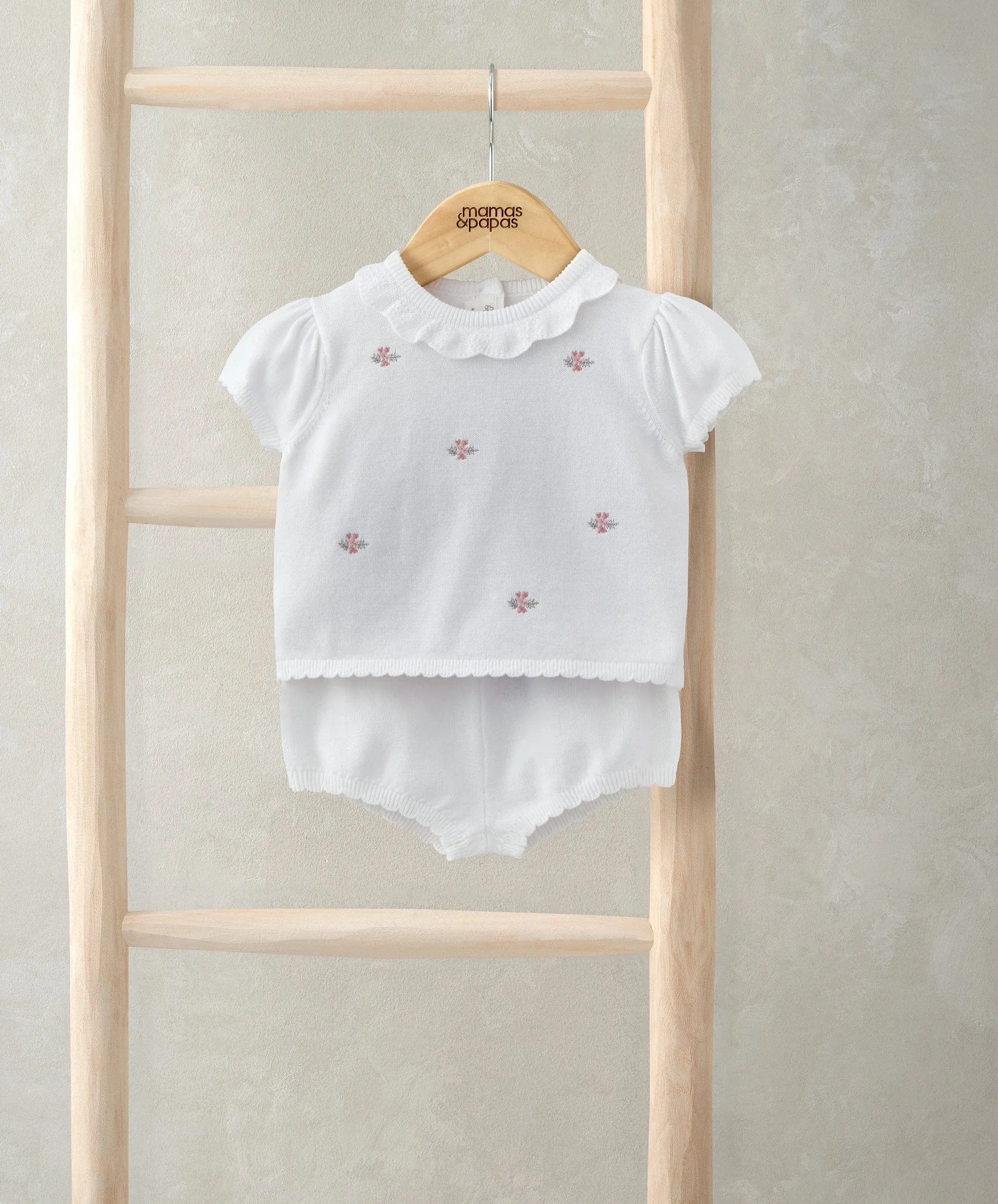 Ensemble Brodé en Maille Haut et Short (2 Pièces) - Blanc Bébé/Enfant Mamas & Papas