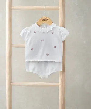 Ensemble Brodé en Maille Haut et Short (2 Pièces) - Blanc Bébé/Enfant Mamas & Papas