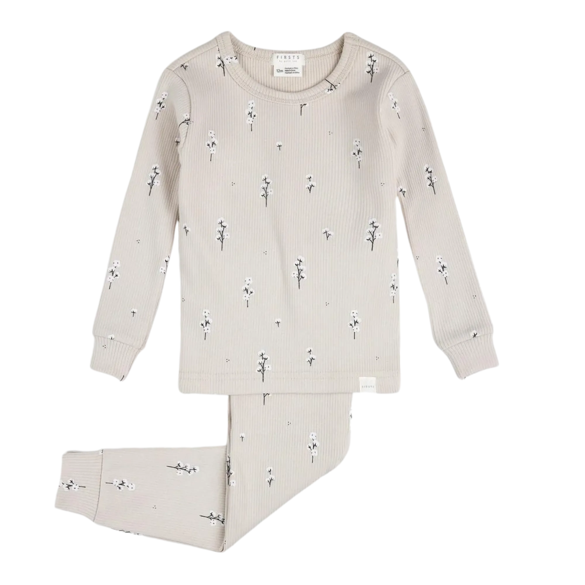 FIRSTS Pyjama en Côtes Crème avec Imprimé Fleurs de Coton