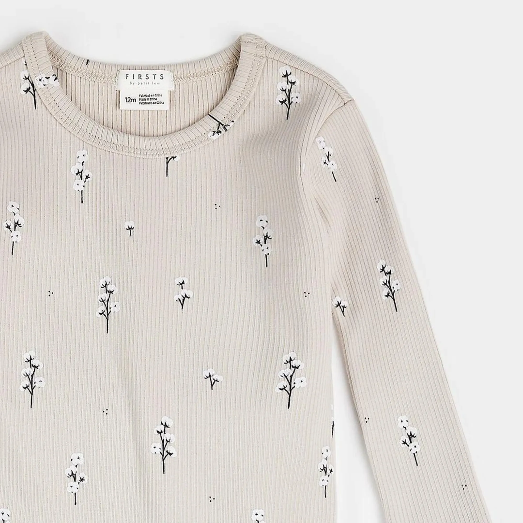 FIRSTS Pyjama en Côtes Crème avec Imprimé Fleurs de Coton