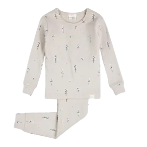 FIRSTS Pyjama en Côtes Crème avec Imprimé Fleurs de Coton