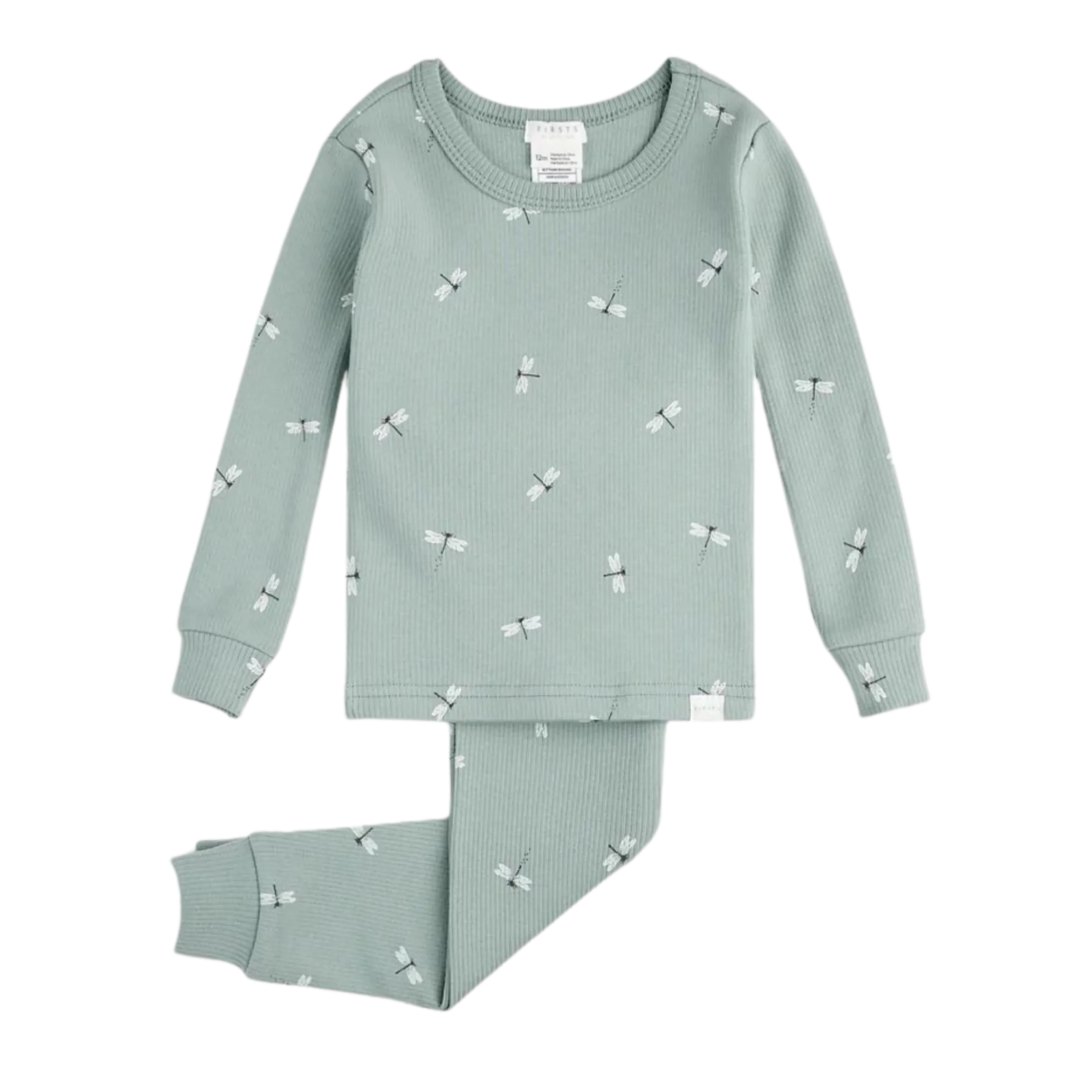 Pyjama bébé FIRSTS à côtes bleu argenté avec imprimé libellules