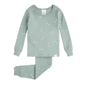 Pyjama bébé FIRSTS à côtes bleu argenté avec imprimé libellules