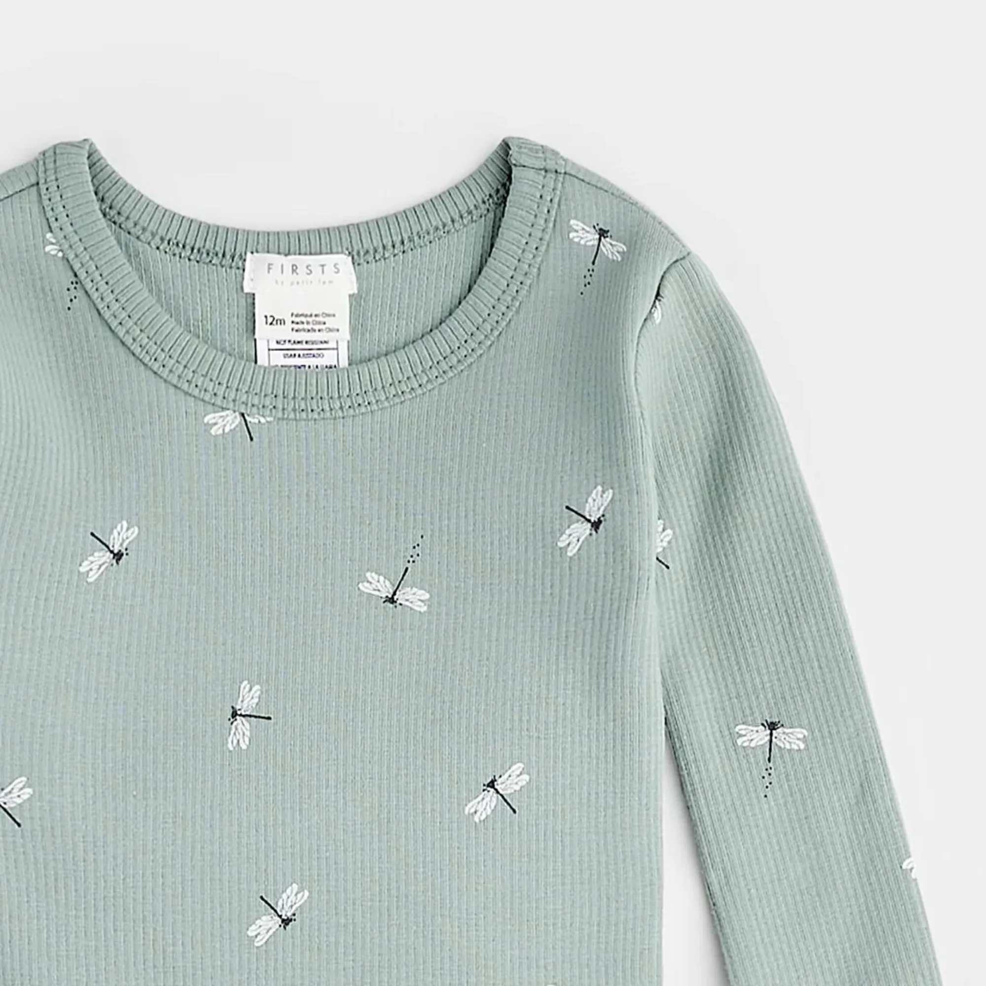 Pyjama bébé FIRSTS à côtes bleu argenté avec imprimé libellules