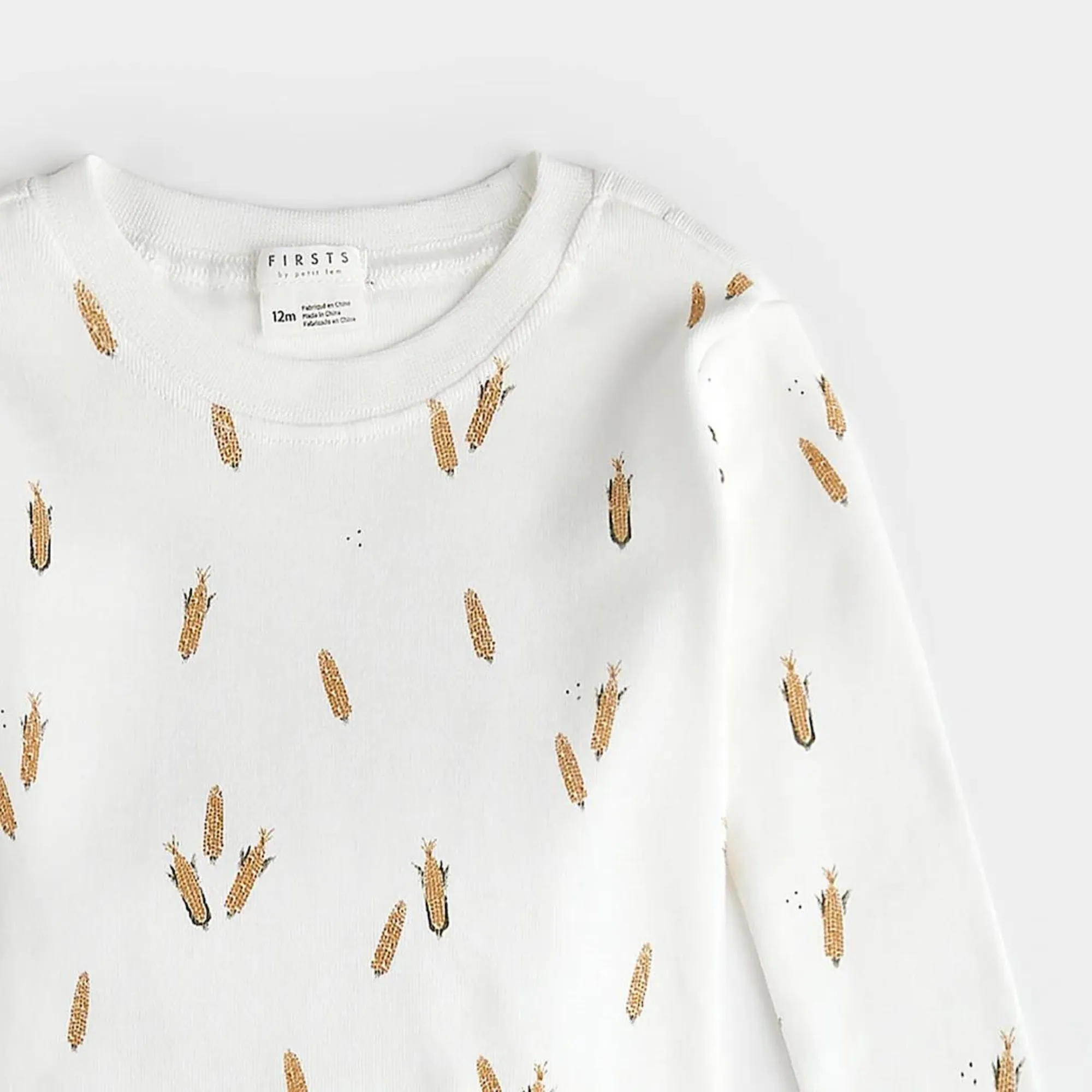 Pyjama pour bébé FIRSTS en maille avec impression de maïs sur fond blanc cassé