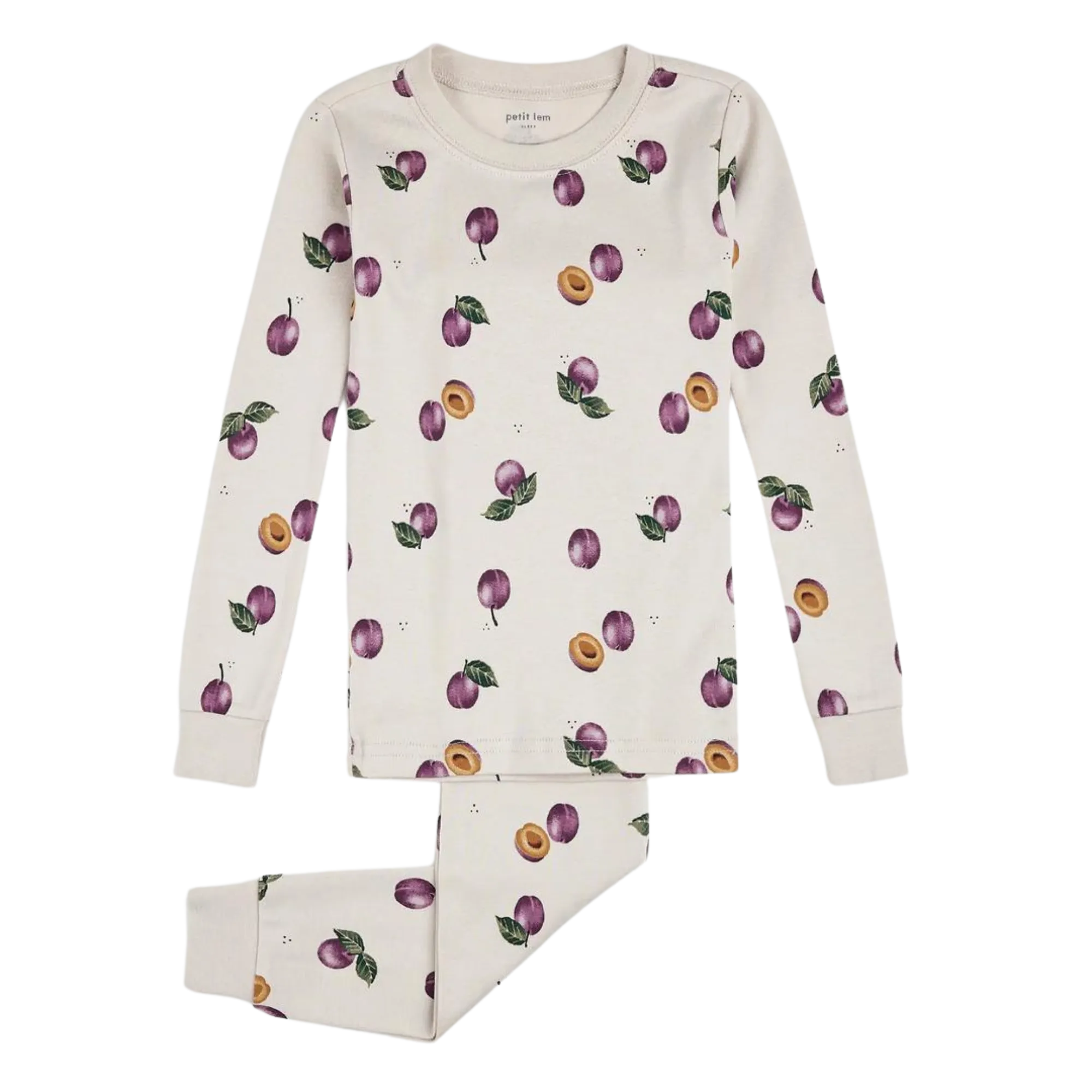 FIRSTS Pyjama en Creme avec Impression Prune