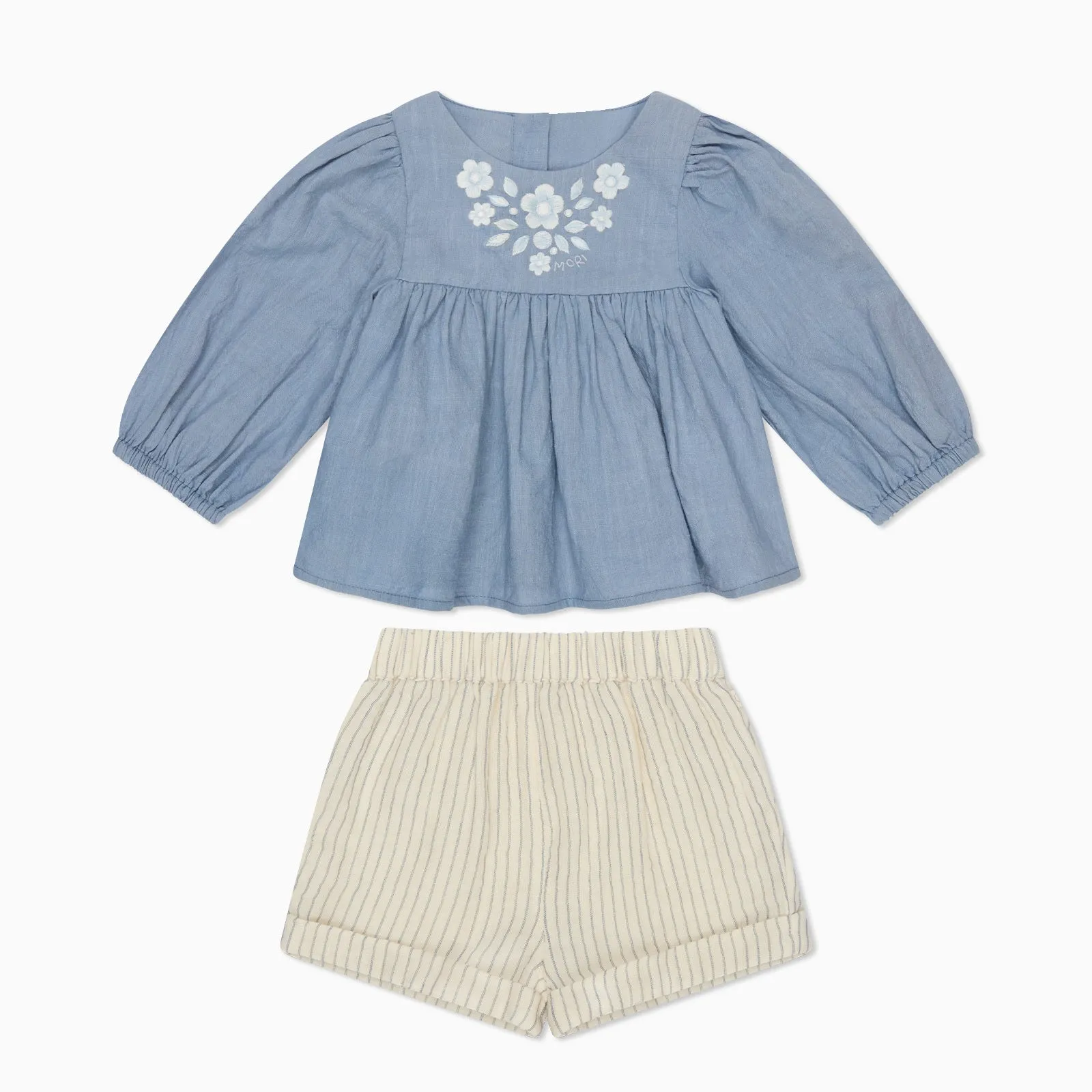Chemisier en Coton Fleuri & Ensemble de Shorts en Mousseline Rayés