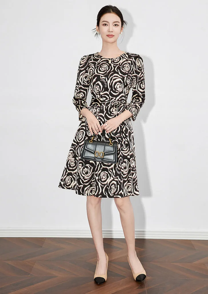 Robe midi à manches longues avec imprimé floral et encolure en V