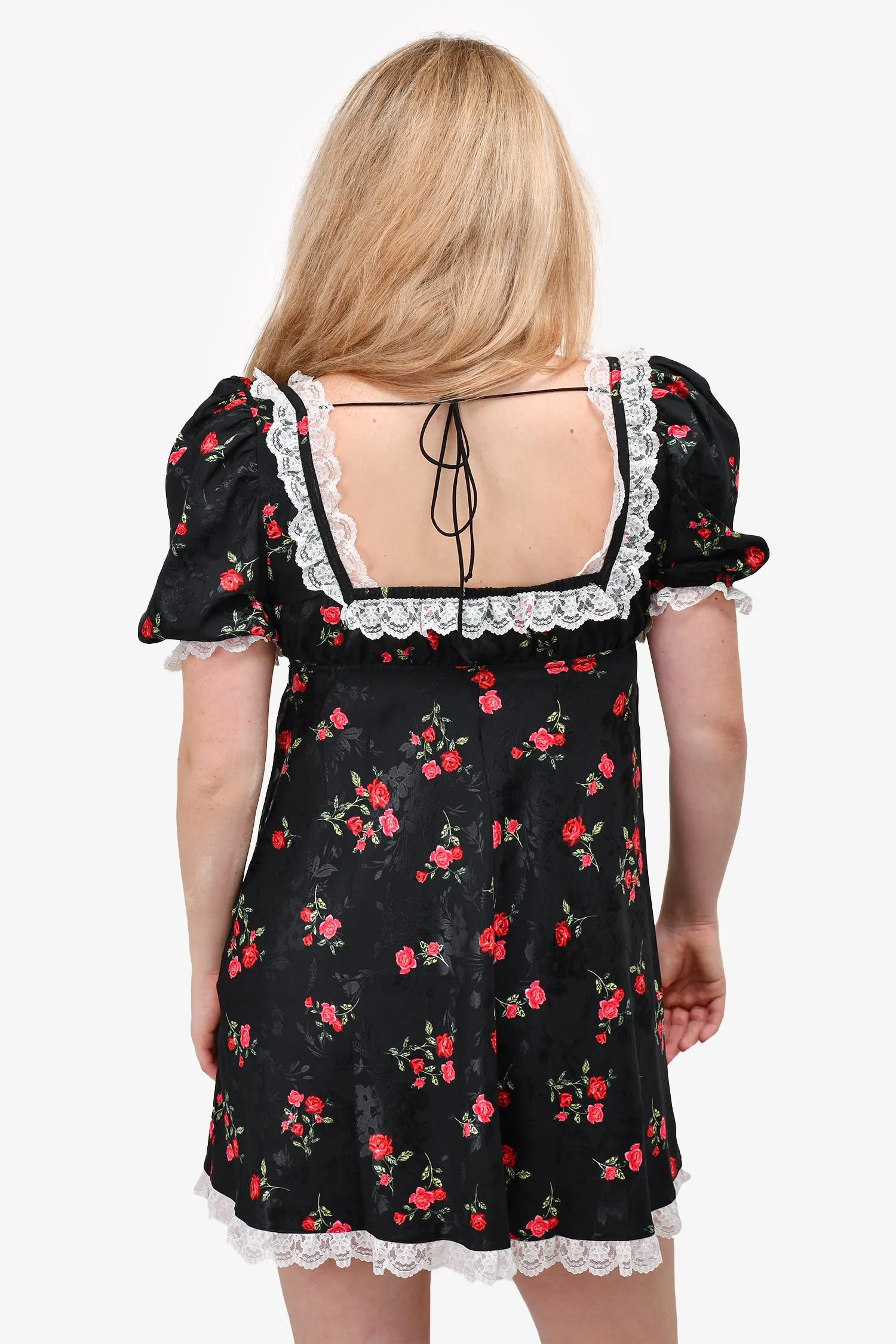 Robe courte For Love & Lemons avec dentelle noire et rouge Taille S