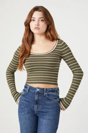 Forever 21 Pull femme rayé court vert/multicolore Forever 21