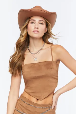 Forever 21 Femme Fausse Suède Cami Court à Ourlet en V Kaki Forever 21