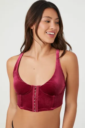 Forever 21 Soutien-gorge Corset en Velours à Crochet et Œillet pour Femme Bordeau Forever 21