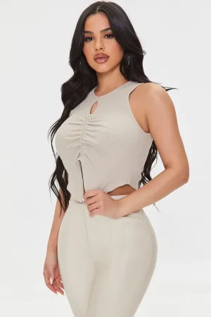 Forever 21 Débardeur Femme à Ourlet Fendu Plissé Brun Cendré Forever 21