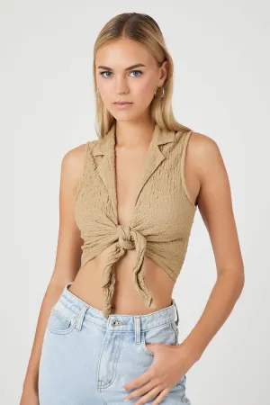 Forever 21 Haut court féminin à nœud avant texturé Taupe Forever 21