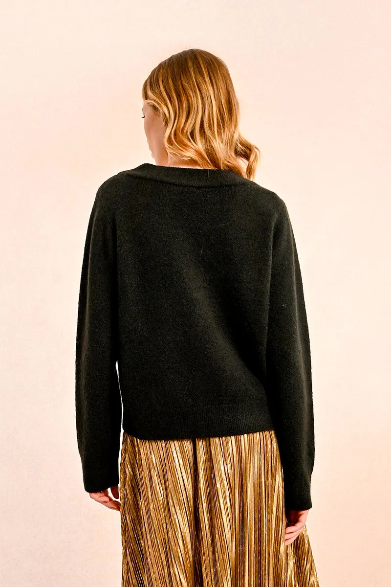 Cardigan à quatre boutons en noir