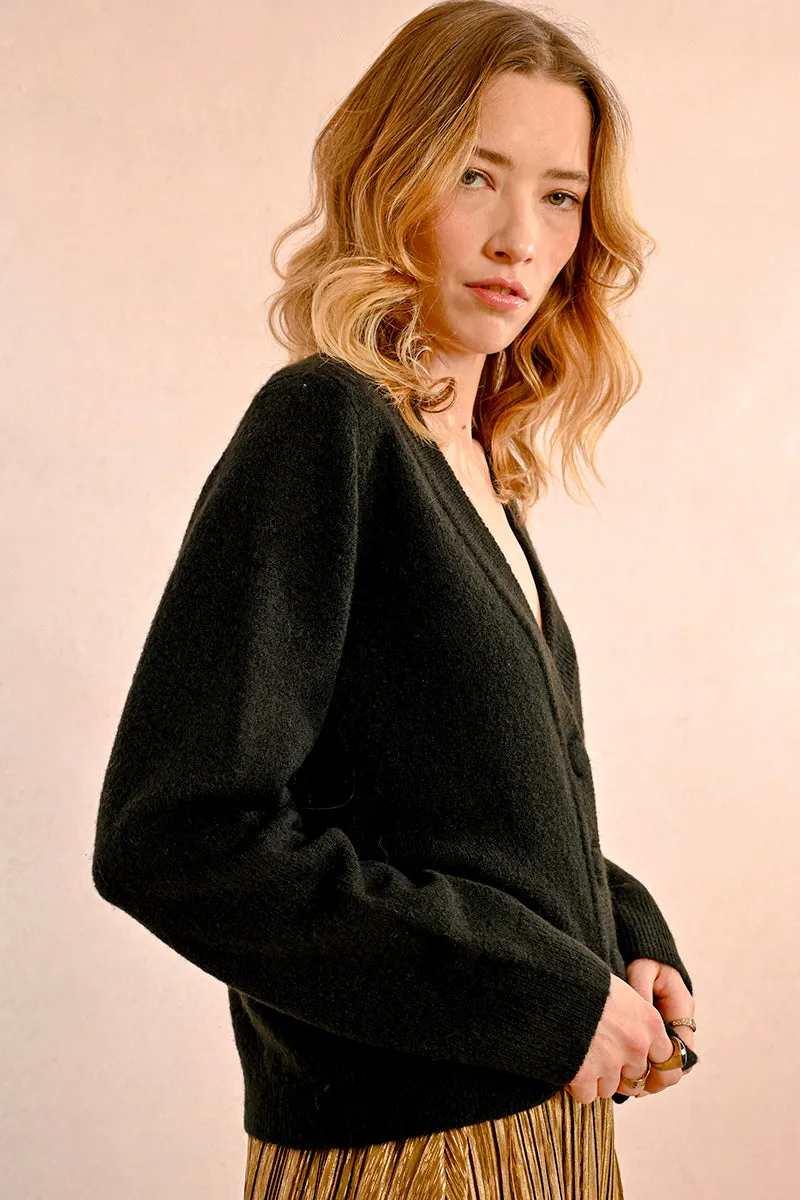 Cardigan à quatre boutons en noir