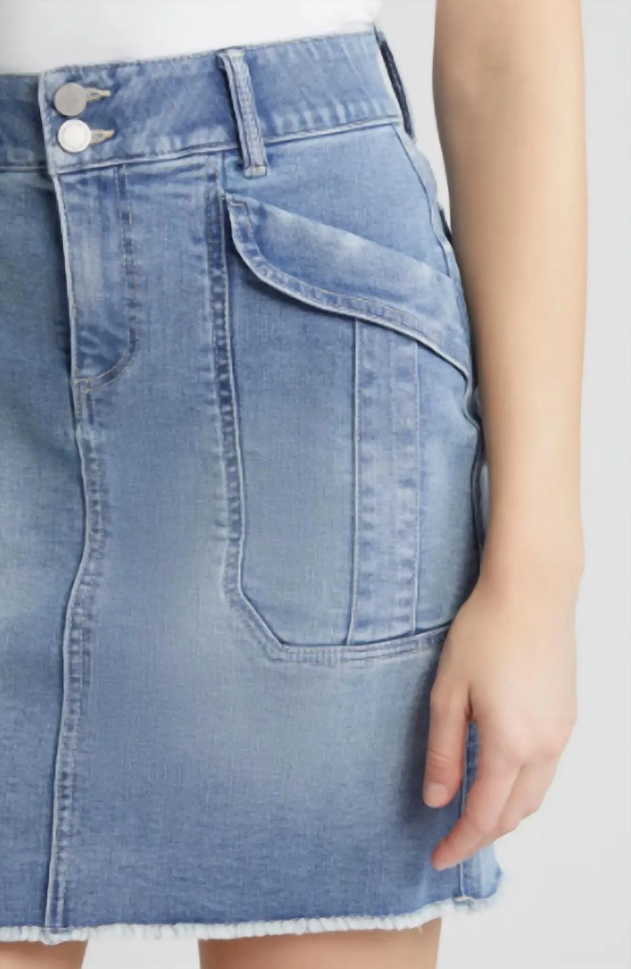 Jupe en denim effiloché Fray Hem en bleu