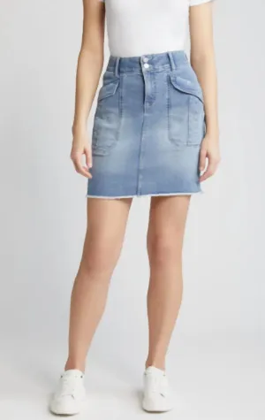 Jupe en denim effiloché Fray Hem en bleu