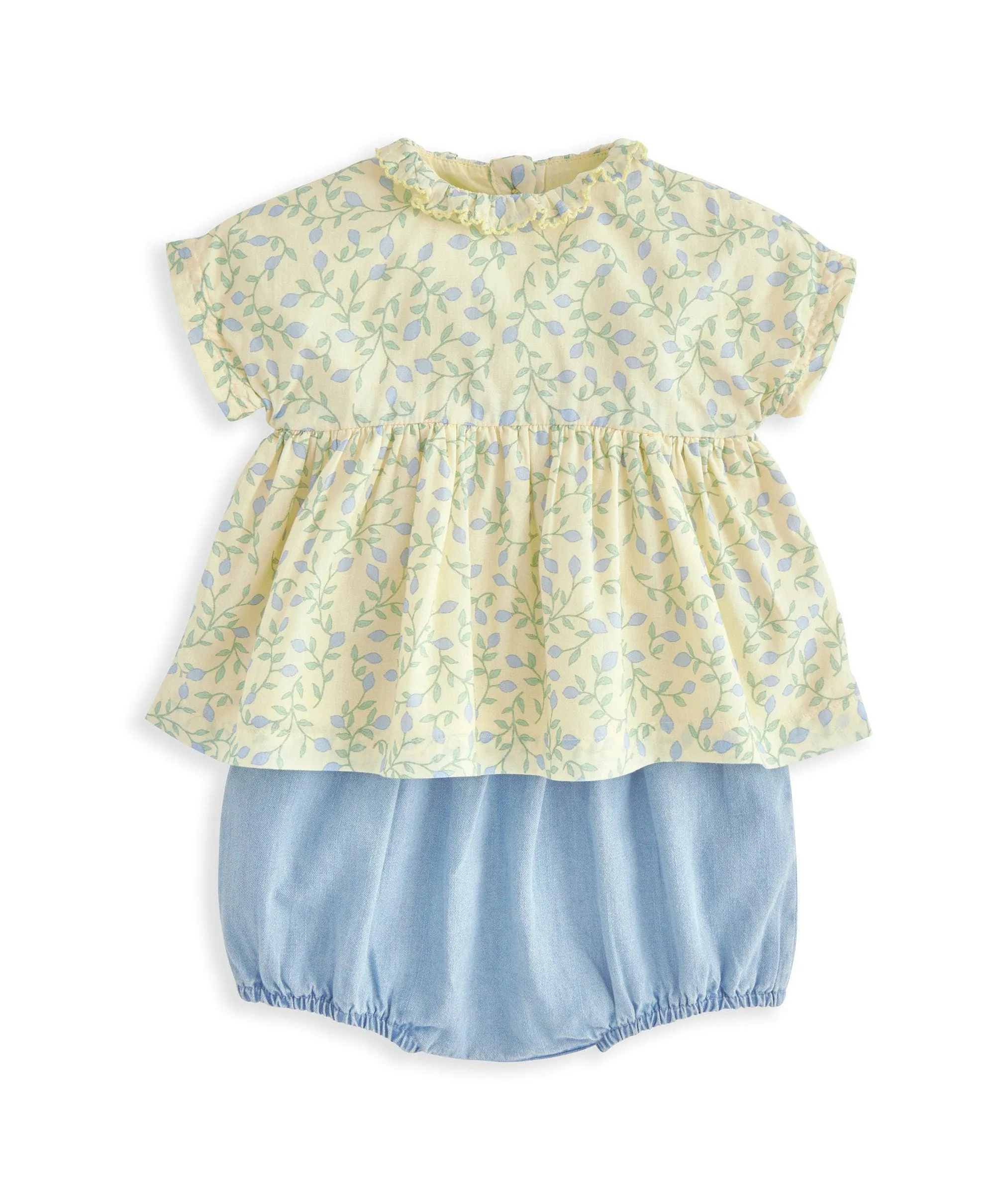 Ensemble Blouse à Col Volanté et Bloomer (2 Pièces) - Imprimé Bourgeons Escaladants