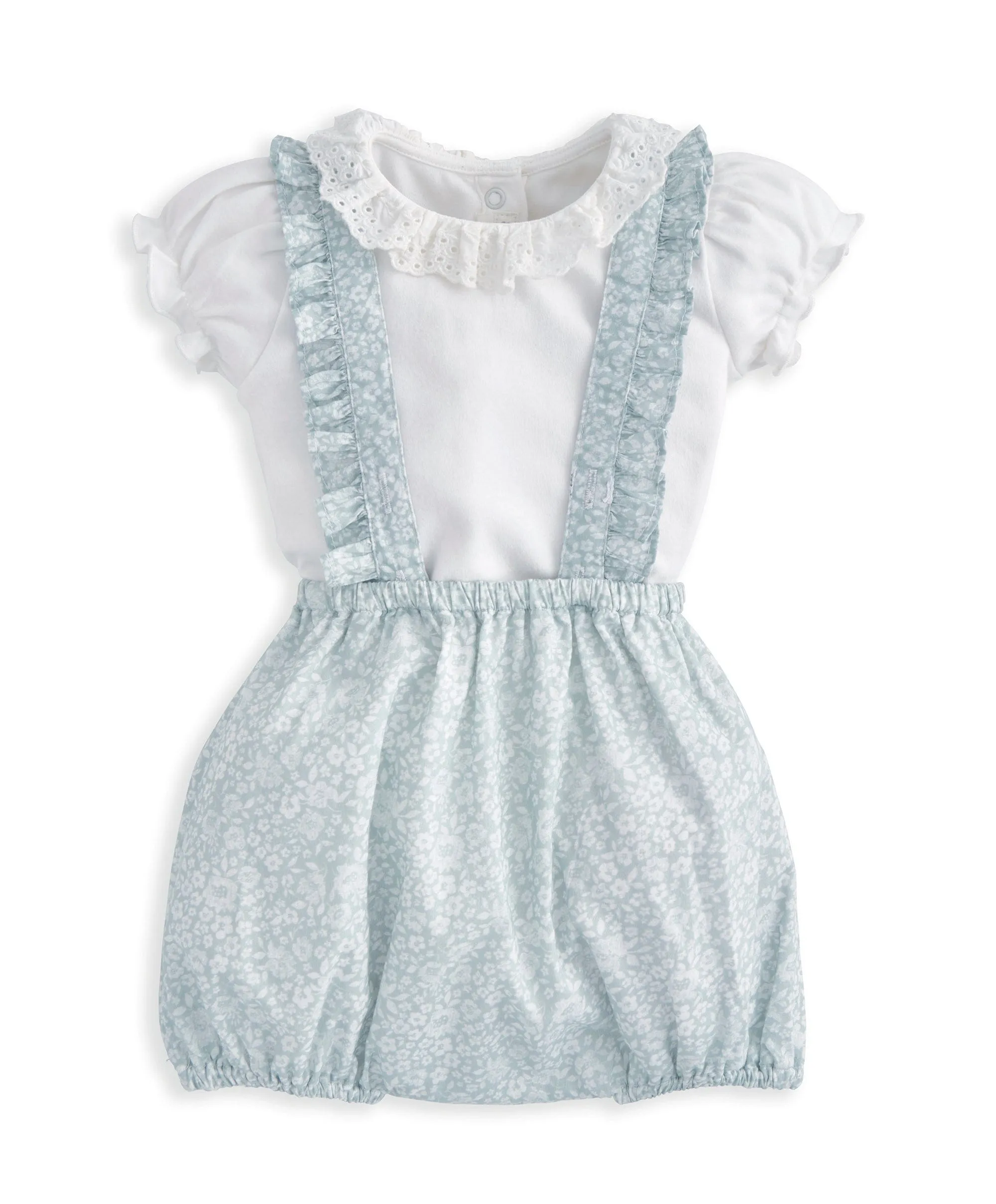 Ensemble Body à Col Volanté et Bloomer Fleuri (2 Pièces) - Vert