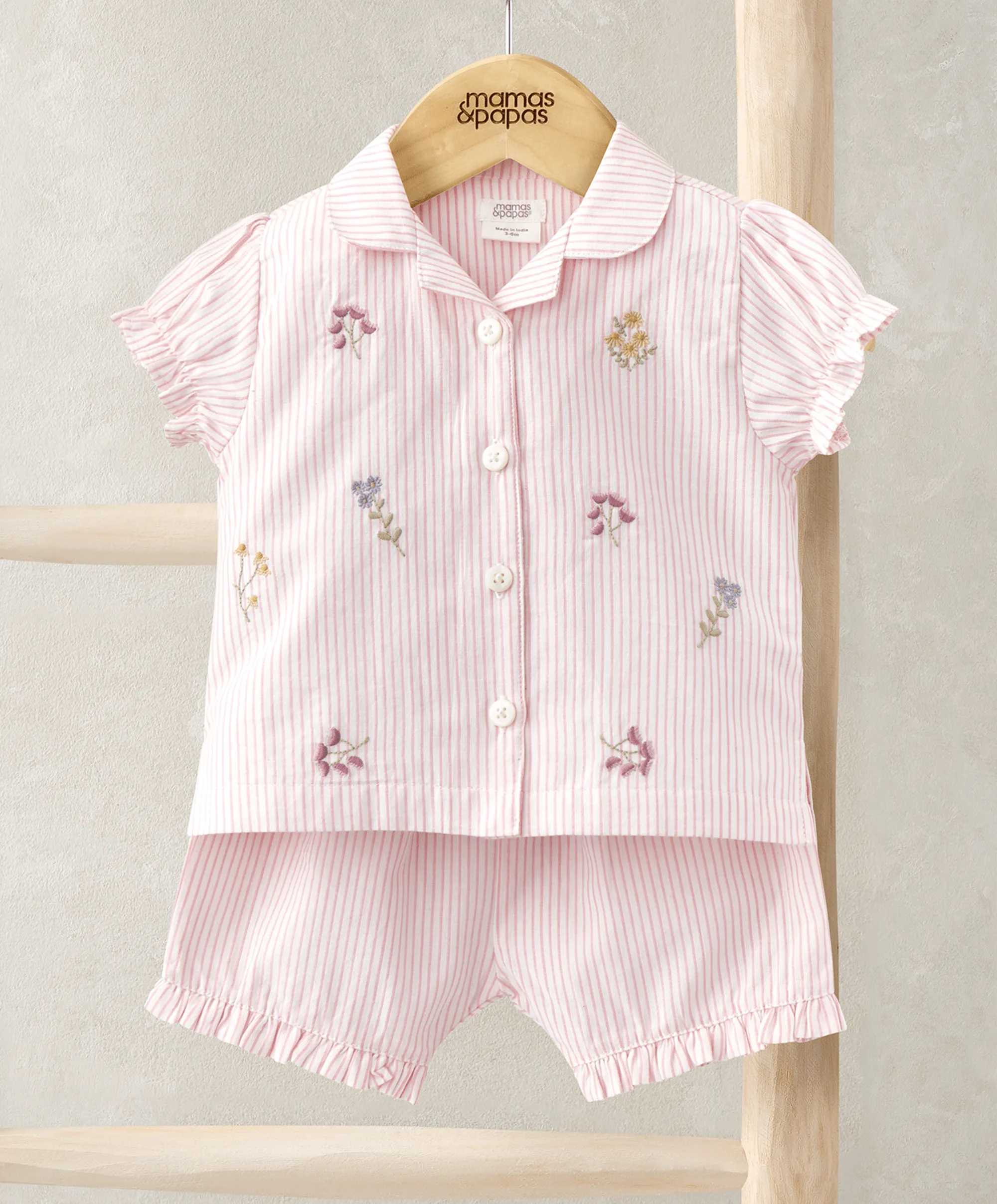 Ensemble Haut à Volants et Short (2 Pièces) - Rayures Roses Babykids Mamas & Papas