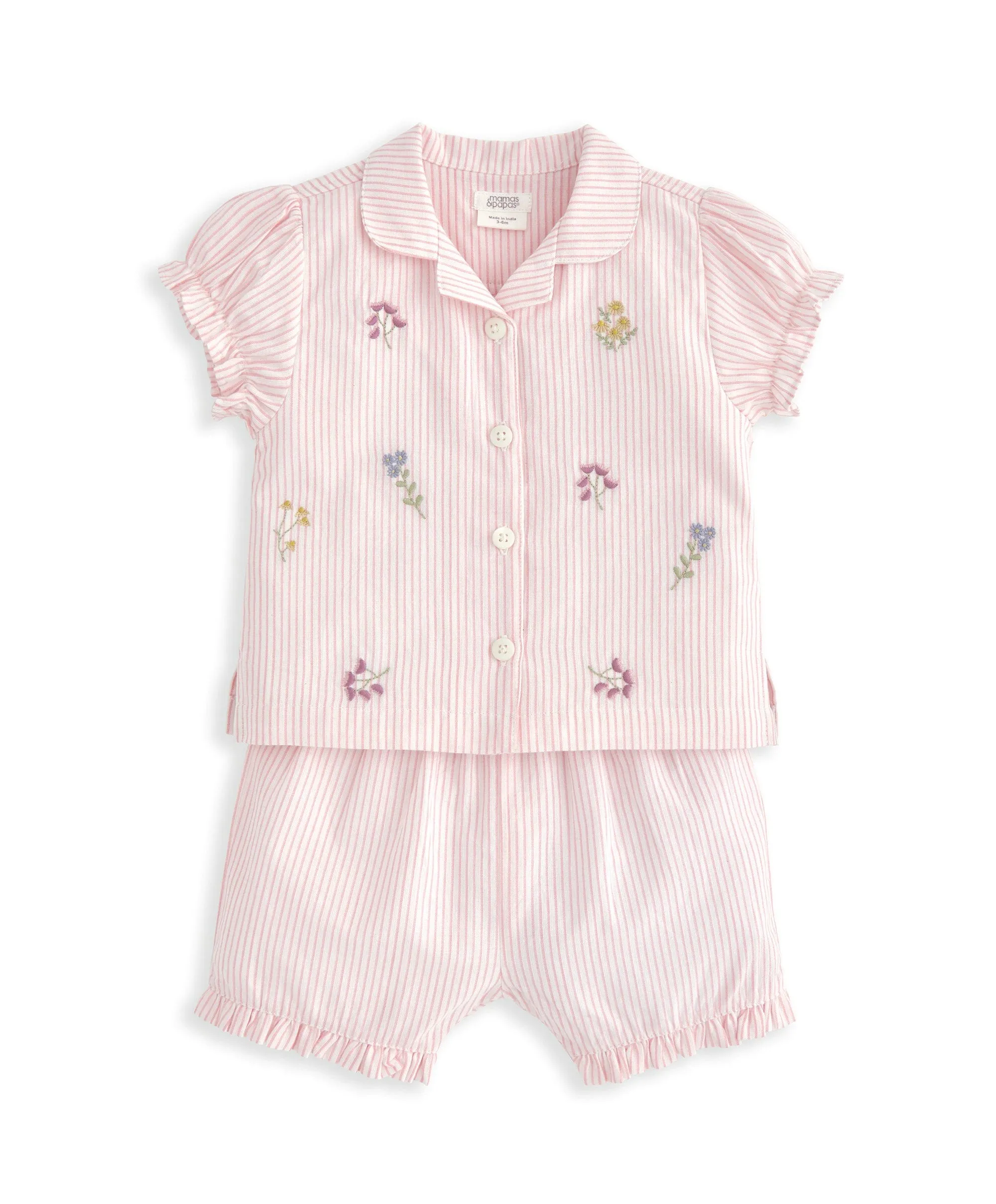 Ensemble Haut à Volants et Short (2 Pièces) - Rayures Roses Babykids Mamas & Papas