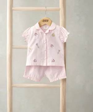 Ensemble Haut à Volants et Short (2 Pièces) - Rayures Roses