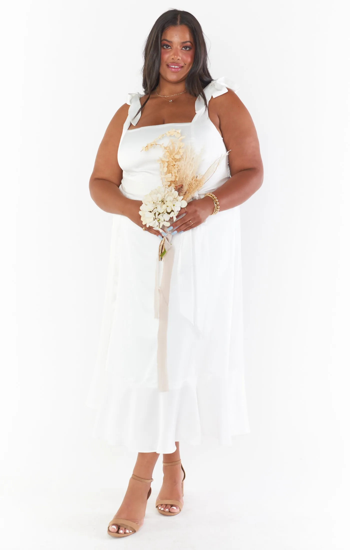 Robe midi Garden ~ Satin luxe ivoire