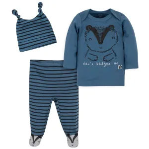 Ensemble Gerber® 3 pièces pour bébé garçon : chemise bio Badger, pantalon à pieds et bonnet Babykids Gerber