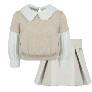 Blouse beige et jupe-culotte pour filles