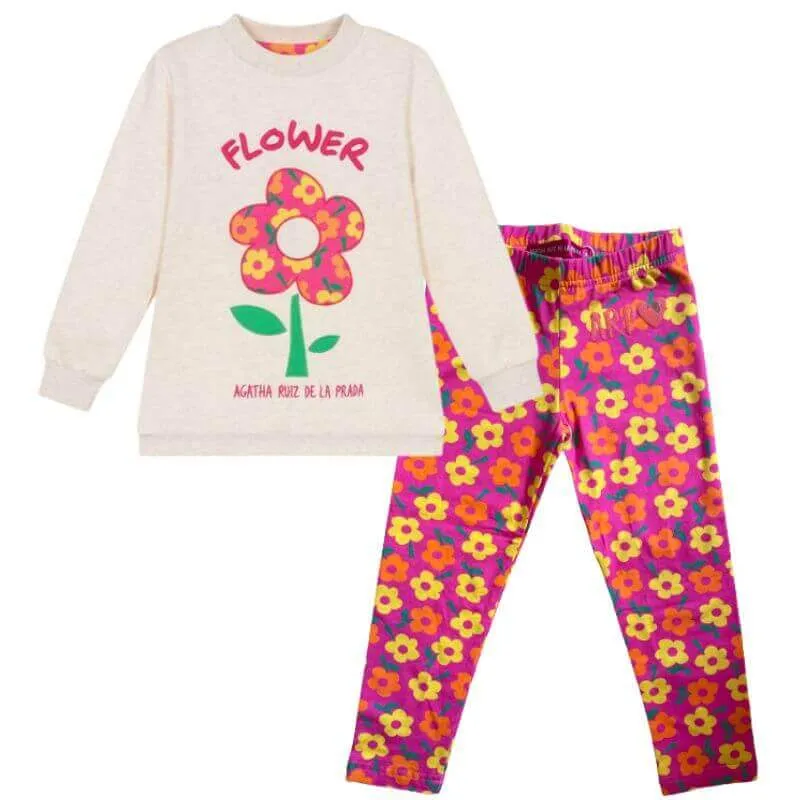 Ensemble de leggings à fleurs beige pour filles
