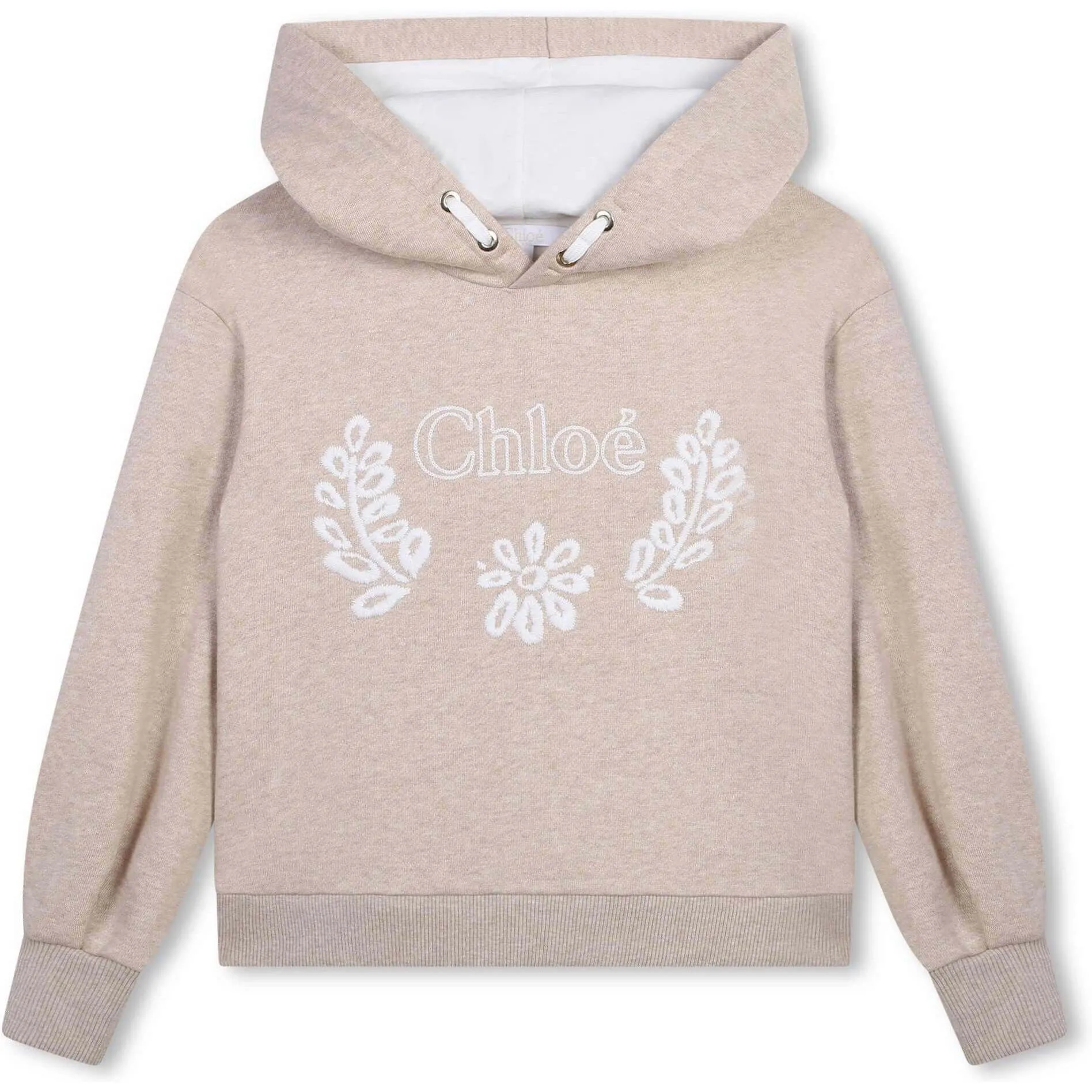 Pull à capuche fleuri bio beige pour filles