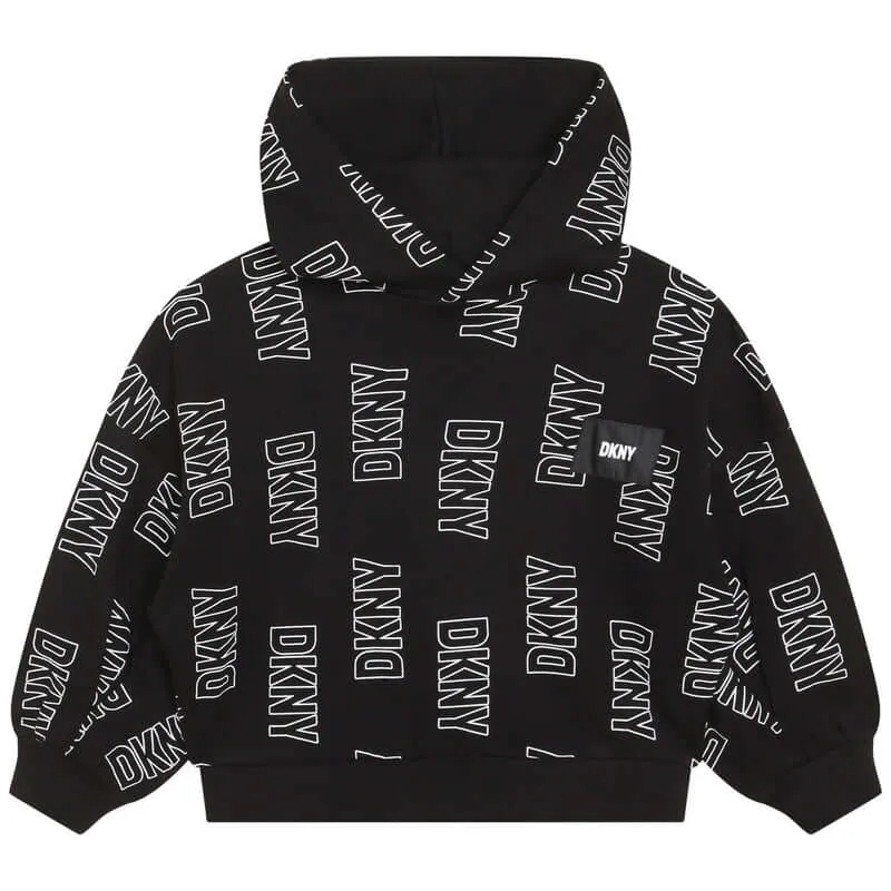 Sweat à capuche noir avec logo pour filles