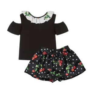 Ensemble Court Cerise à Points Noirs pour Filles