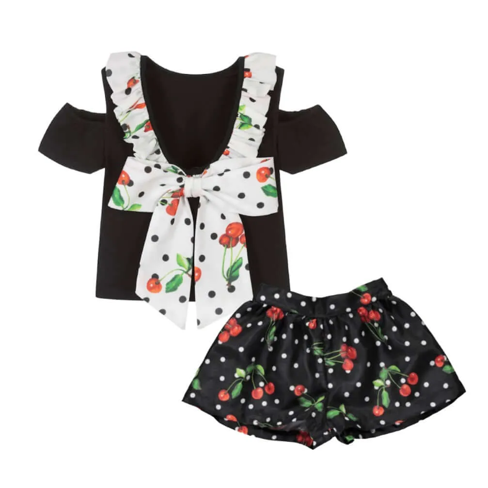 Ensemble Court Cerise à Points Noirs pour Filles