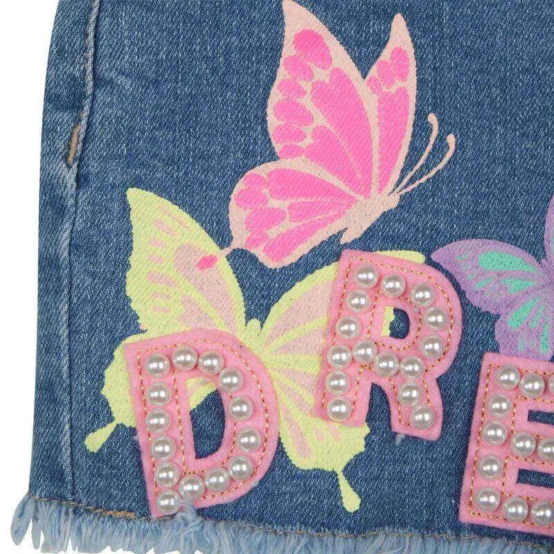 Shorts en Jean Bleu à Motifs Papillon pour Filles